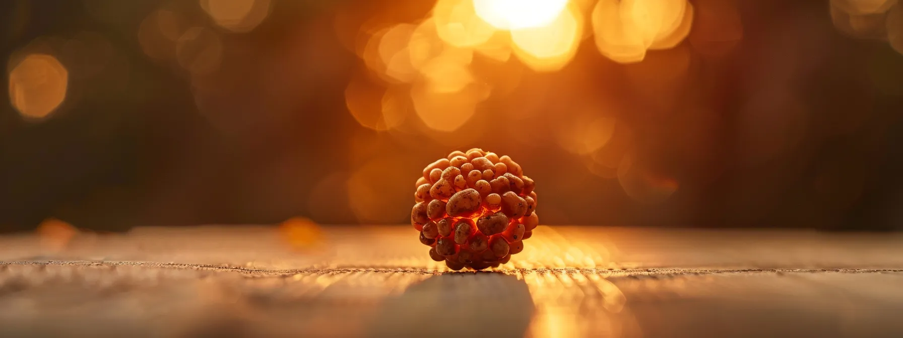 a serene image of a five mukhi rudraksha bead glowing with spiritual energy and inner peace.