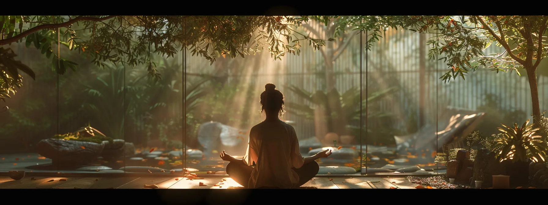 a serene image of a person practicing heartmath techniques in a peaceful setting, with a visible connection between their heart and mind.