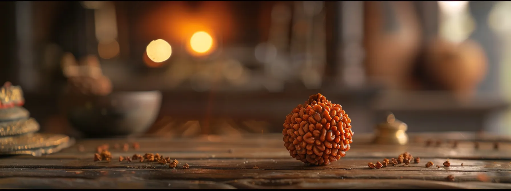 a serene image of an eight mukhi rudraksha bead, exuding ancient wisdom and spiritual significance.