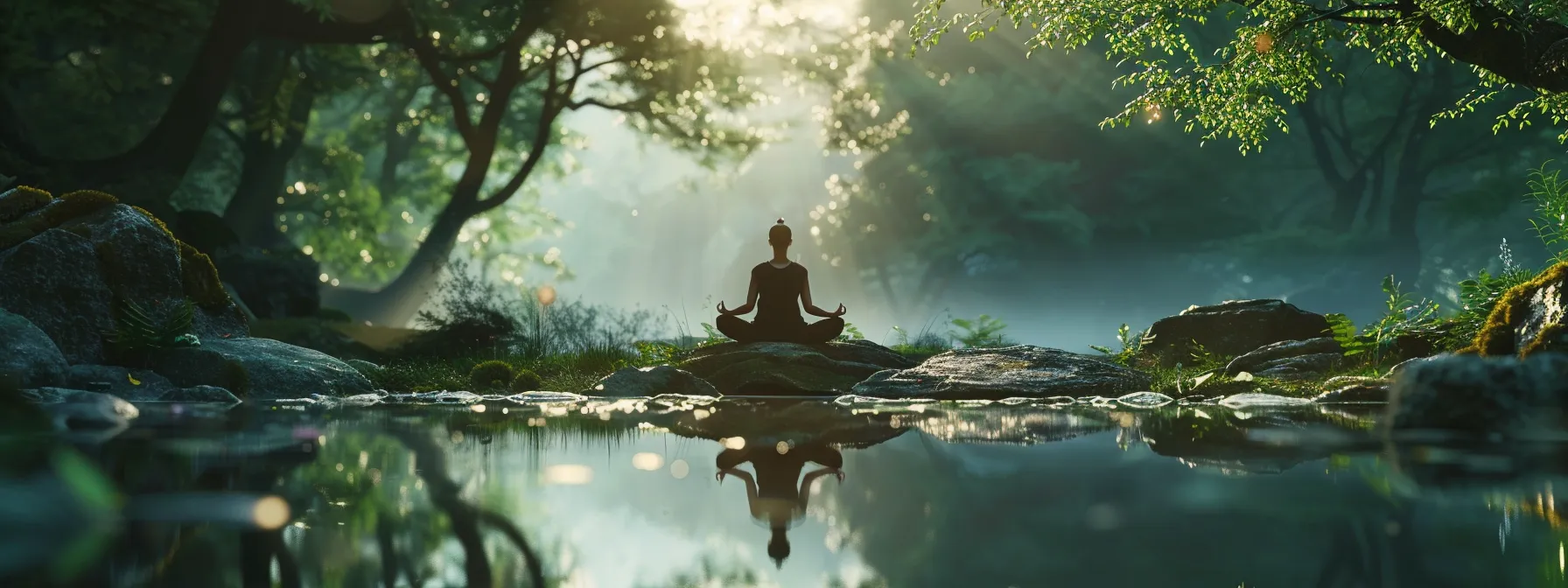 a serene individual meditating in nature, focusing their powerful energy towards personal goals.