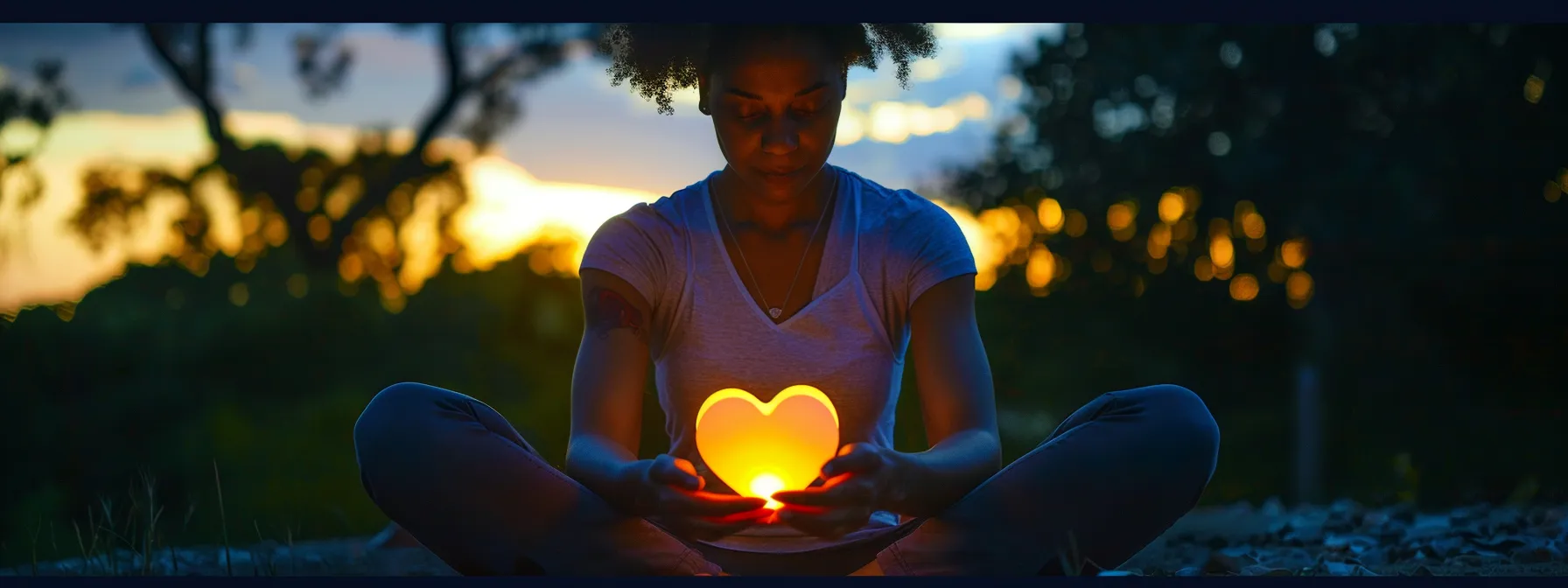 a serene individual practicing heartmath techniques in a peaceful setting, with a glowing heart symbolizing the connection between emotions and heart rhythms.