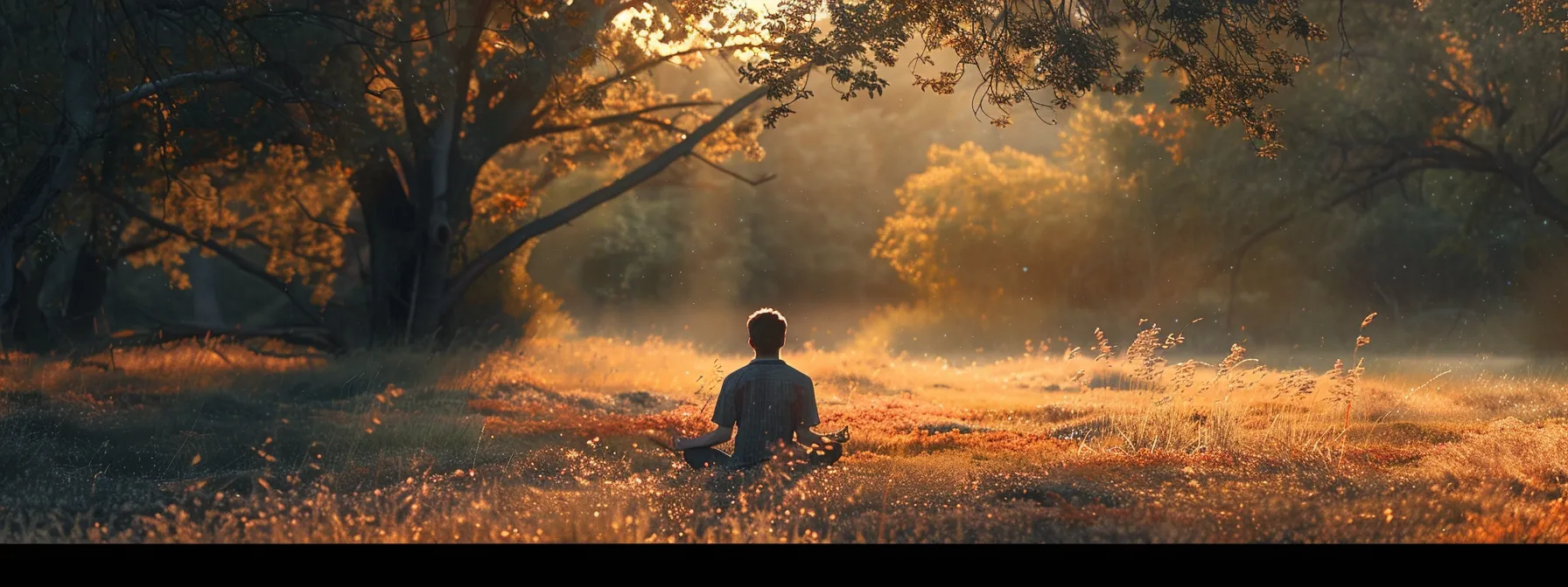 a serene individual practicing heart-focused breathing amidst a peaceful natural setting, surrounded by calming colors and gentle sunlight.