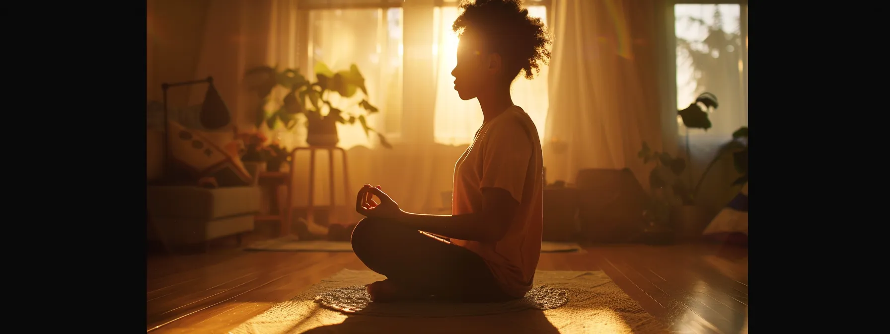 a serene individual practicing the heart lock-in technique, surrounded by a calming aura of focus and emotional regulation.