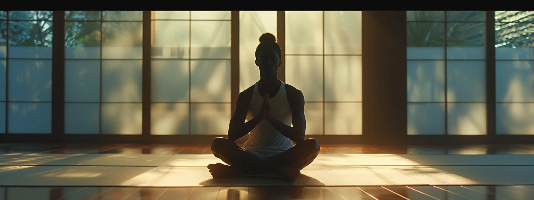 a serene individual sitting cross-legged with closed eyes, visibly calm and centered, while practicing heart-focused breathing techniques in a peaceful setting.