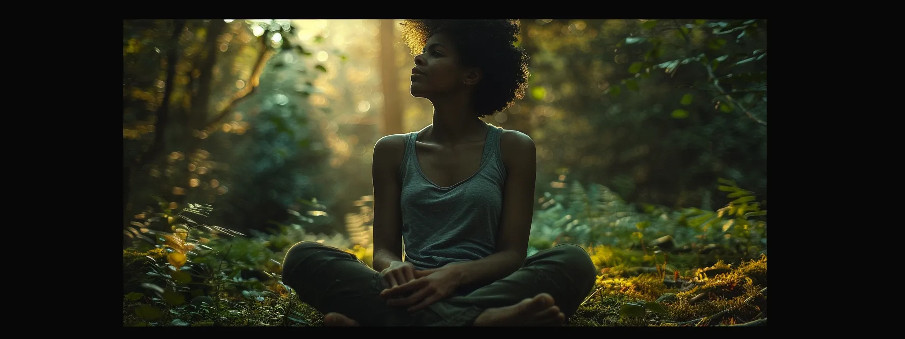 a serene individual sitting in nature, practicing the heartmath techniques with a peaceful expression and a strong connection to their emotional health.