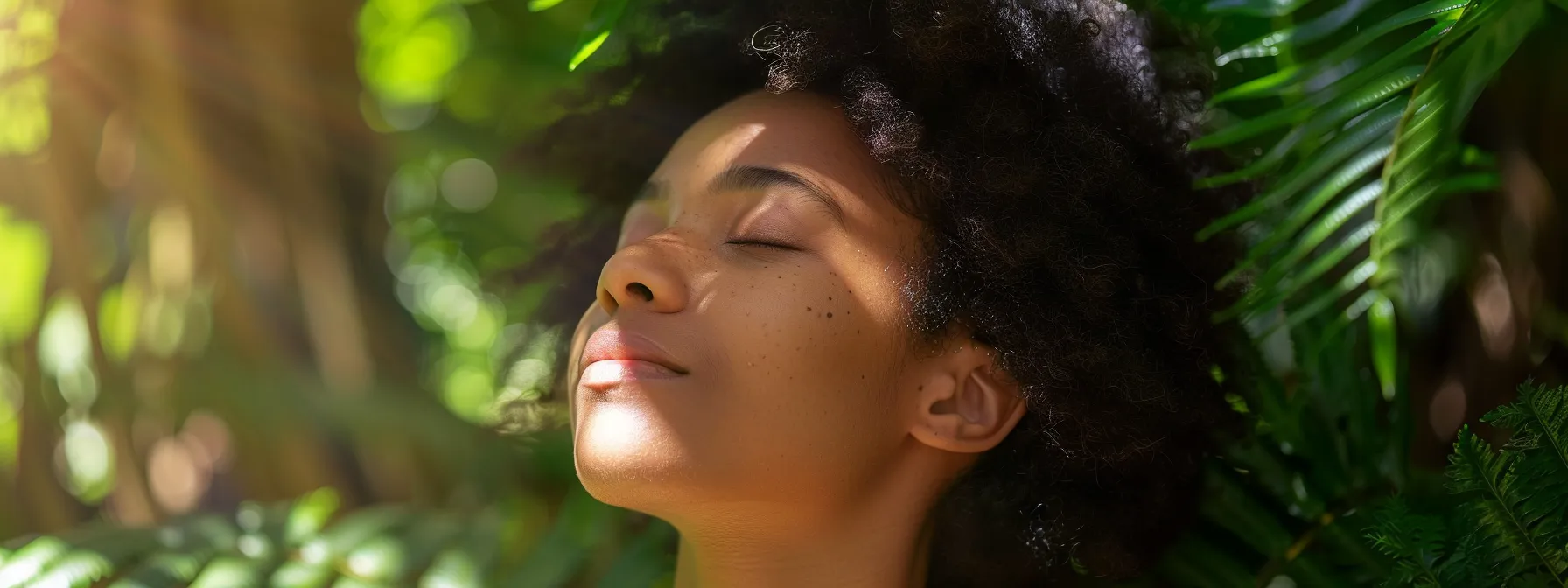 a serene individual surrounded by nature, practicing psych-k exercises while embracing the peaceful energy of the environment.