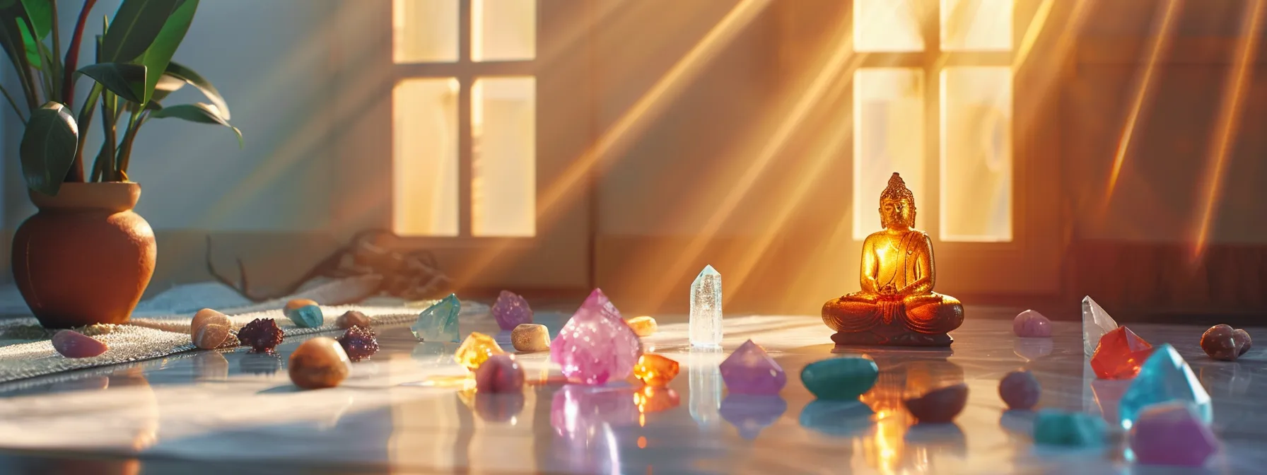 a serene meditation scene with vibrant crystals placed on chakra points, enhancing focus and intention for targeted healing and energy work.