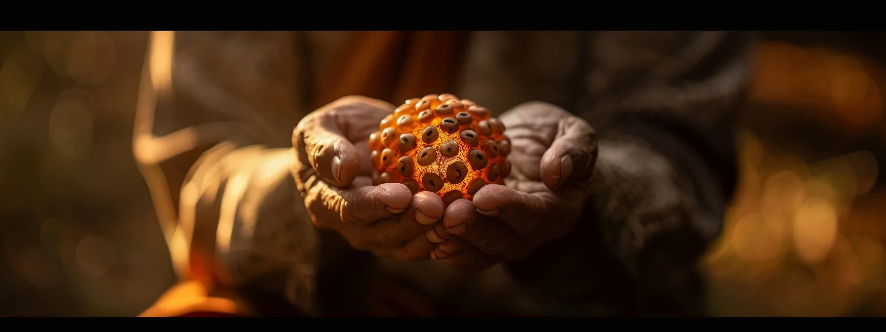 a serene meditator holding a radiant twenty one mukhi rudraksha, glowing with authenticity and spiritual significance.