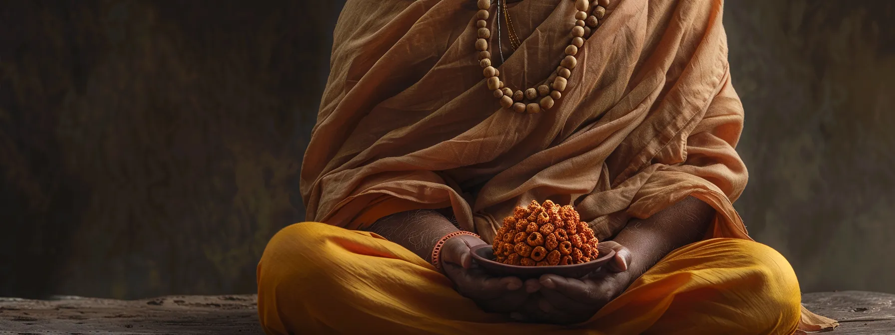 a serene meditator wearing an authentic eight mukhi rudraksha exuding a powerful aura of spirituality and transformation.