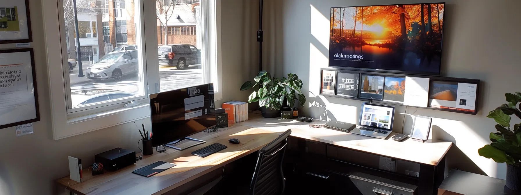 a serene office space with calming decor, a desk with informational brochures, and a laptop displaying a website promoting psych-k® facilitation services.