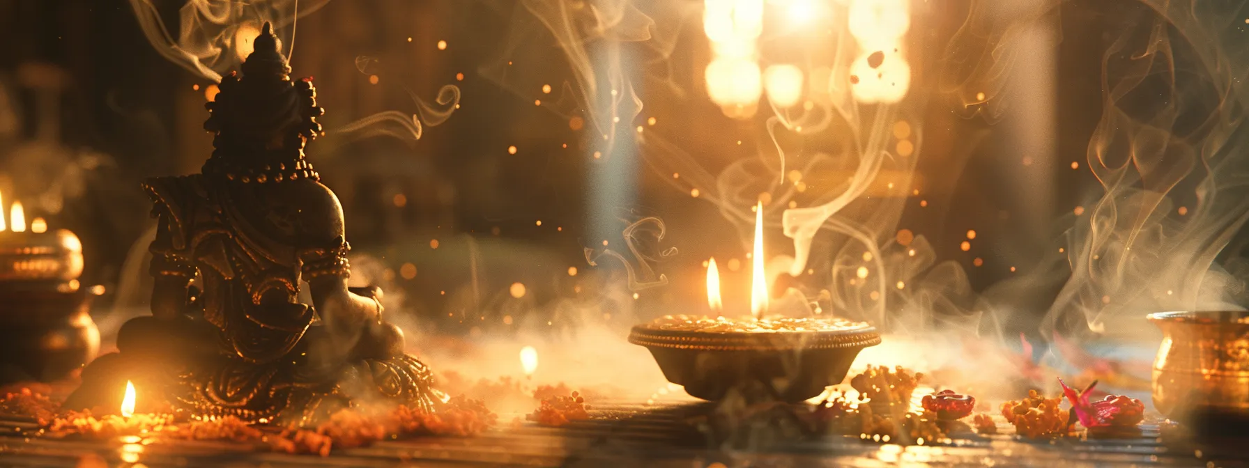 a serene scene of a person meditating with the twenty one mukhi rudraksha bead, surrounded by incense smoke and illuminated by soft candlelight.