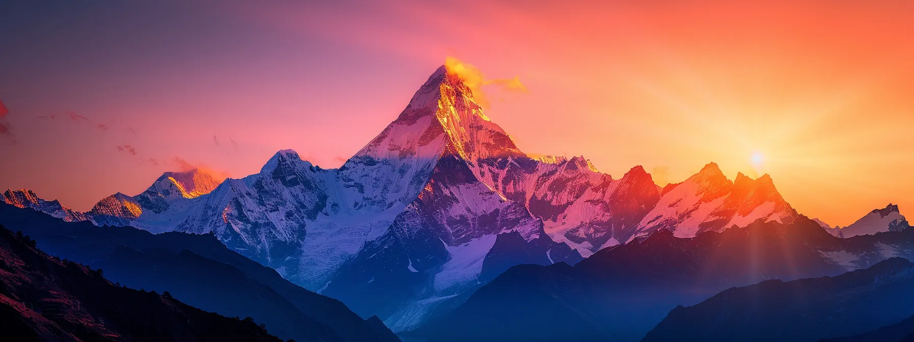 a serene sunrise over a mountain peak, symbolizing the seven universal laws shaping reality and guiding personal growth.