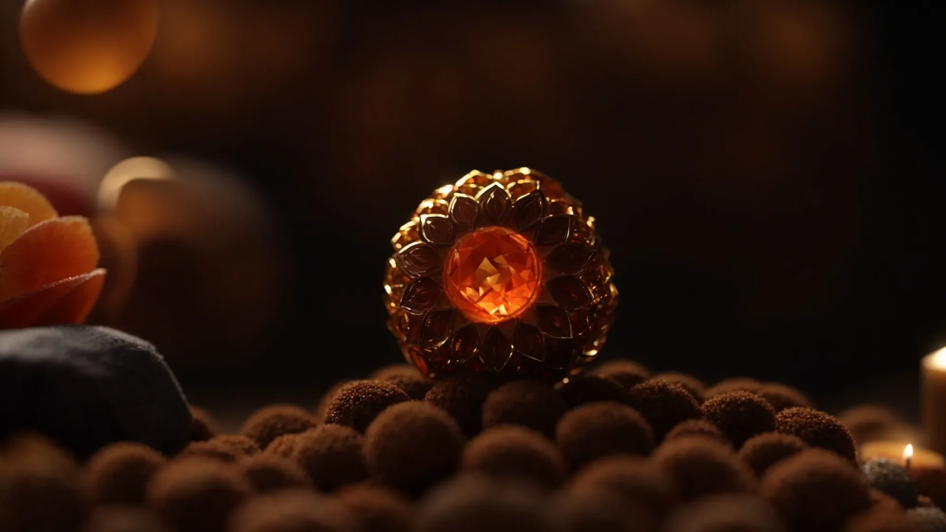 a shimmering nine mukhi rudraksha bead being gently cleansed and energized, surrounded by soft, sacred lighting.