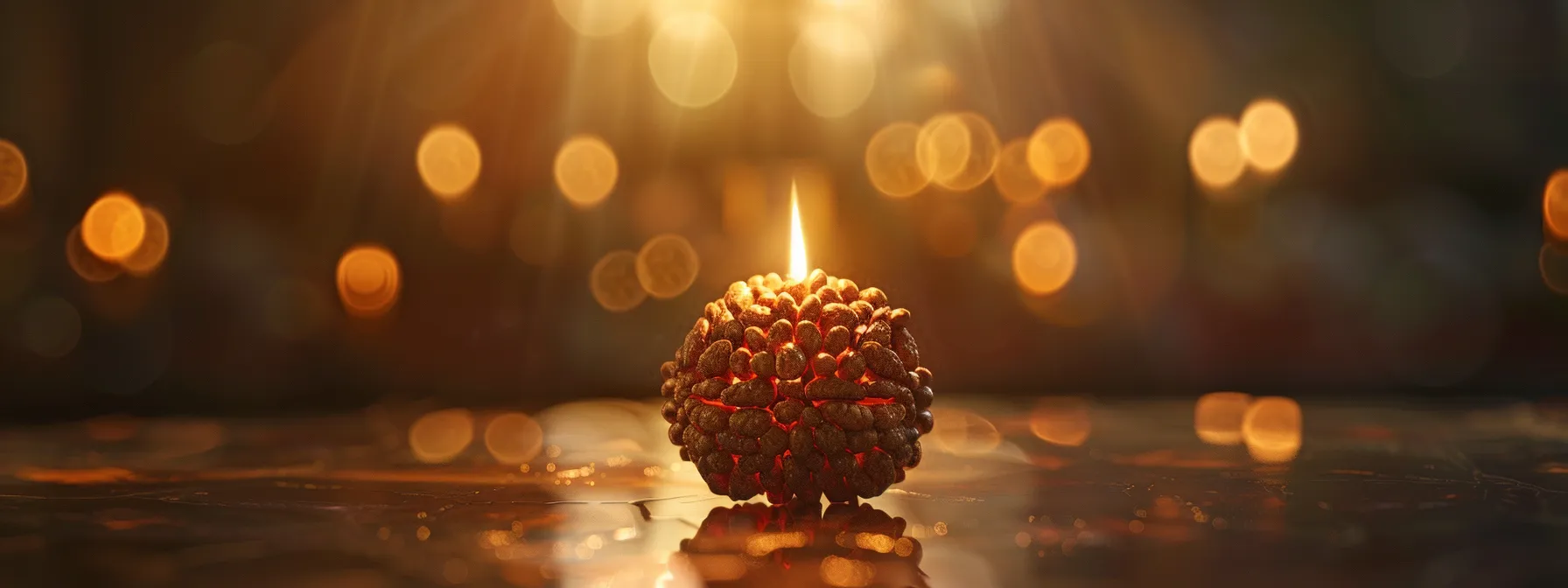 a shimmering sixteen mukhi rudraksha bead glowing with spiritual energy during a recharging ritual.