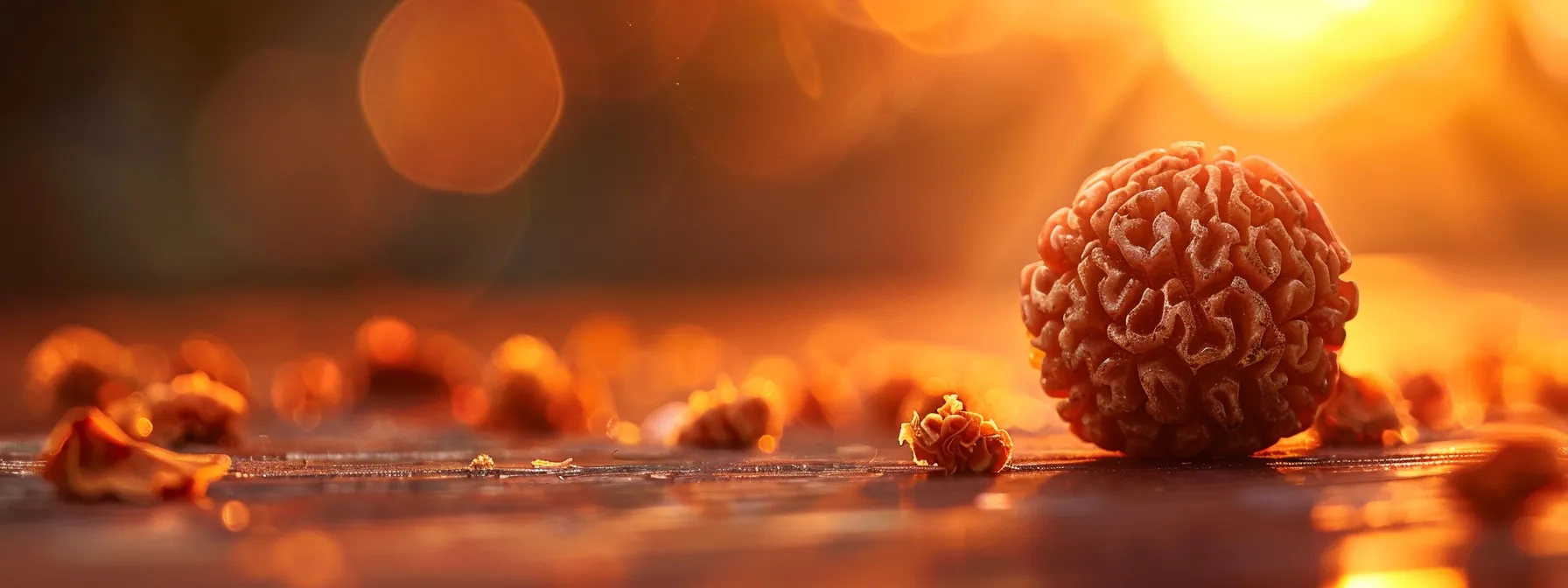 a shimmering twenty mukhi rudraksha bead delicately cleaned and drying under the warm glow of sunlight.