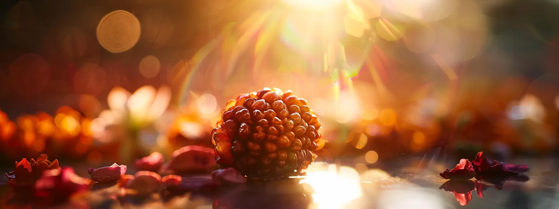 a shimmering twenty mukhi rudraksha bead glowing with divine energy, surrounded by a soft, ethereal light.