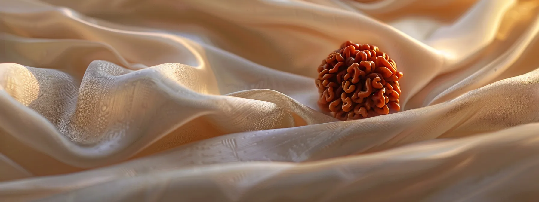 a soft silk cloth gently wiping a nineteen mukhi rudraksha bead, bathed in a soft, golden light, symbolizing the connection to its associated deity and spiritual growth.