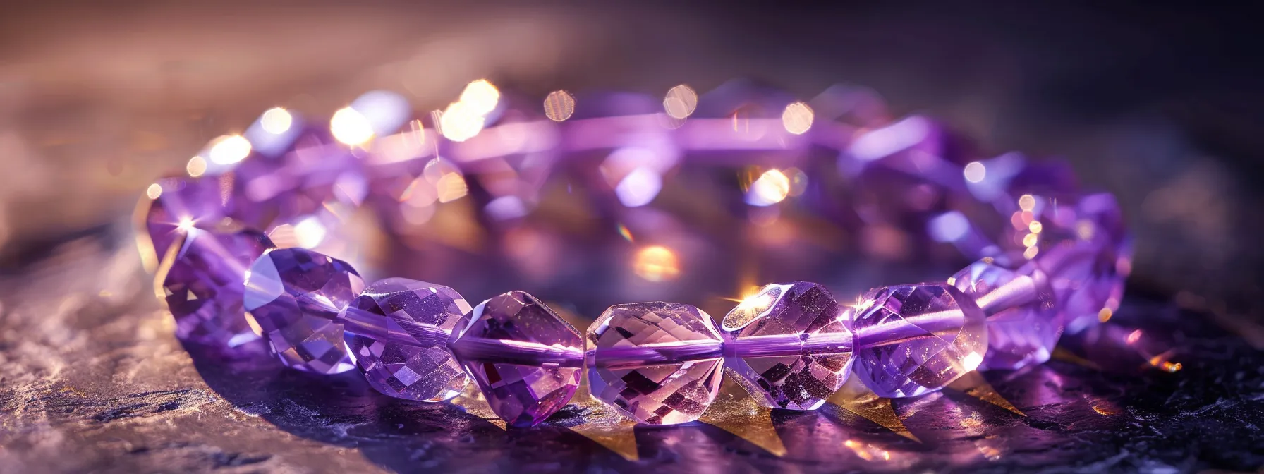 a sparkling amethyst bracelet gleaming under soft, natural light, showcasing its radiant beauty and value.