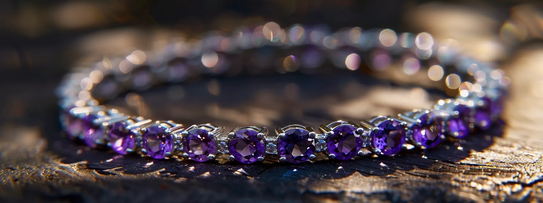 a stunning amethyst bracelet gleaming in the sunlight, complemented by a delicate silver setting.