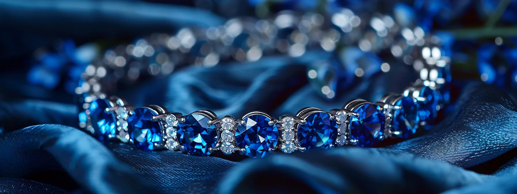 a stunning blue sapphire bracelet set in gleaming platinum, showcasing a vivid cornflower blue gem against a backdrop of luxurious velvet.