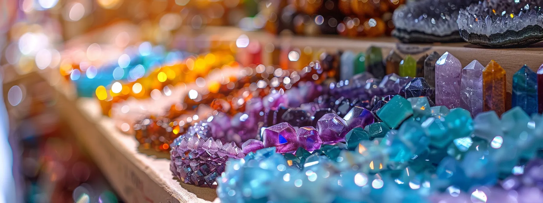 a stunning display of ethically sourced crystal quartz bracelets in a boutique shop, showcasing intricate details and vibrant hues.