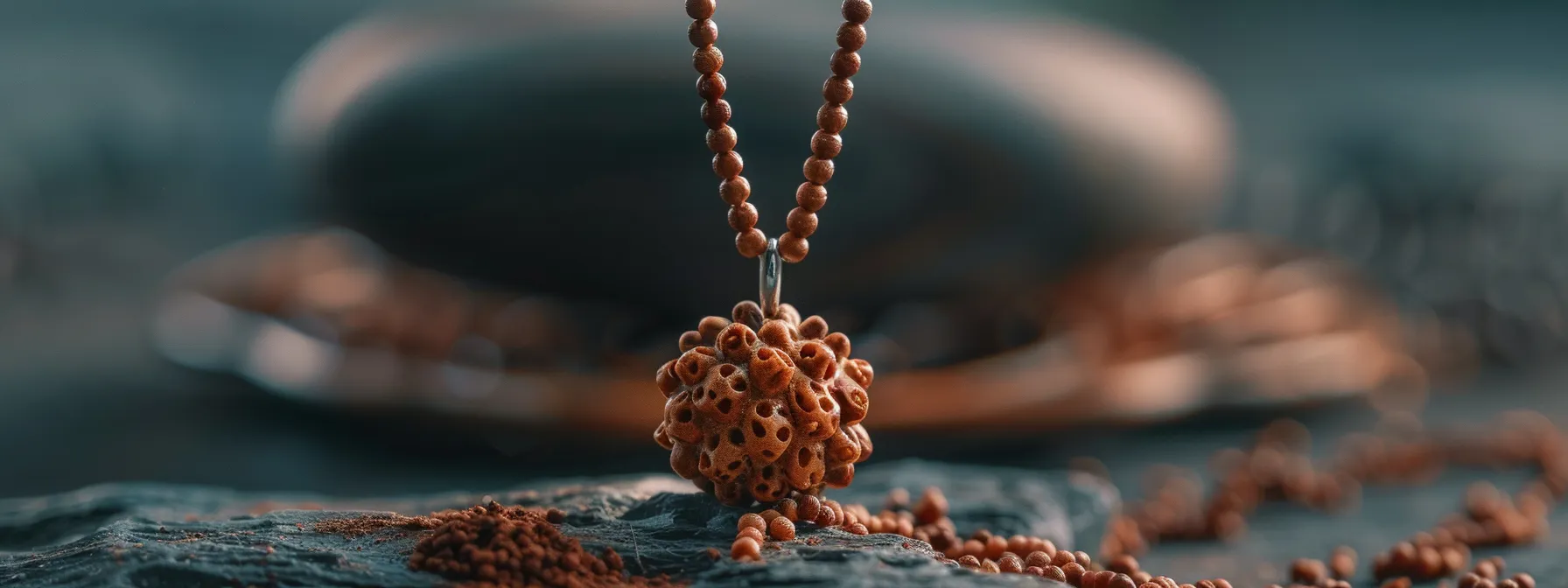 a stunning two mukhi rudraksha pendant, symbolizing the divine union of shiva and shakti, exuding powerful energies of balance and unity.