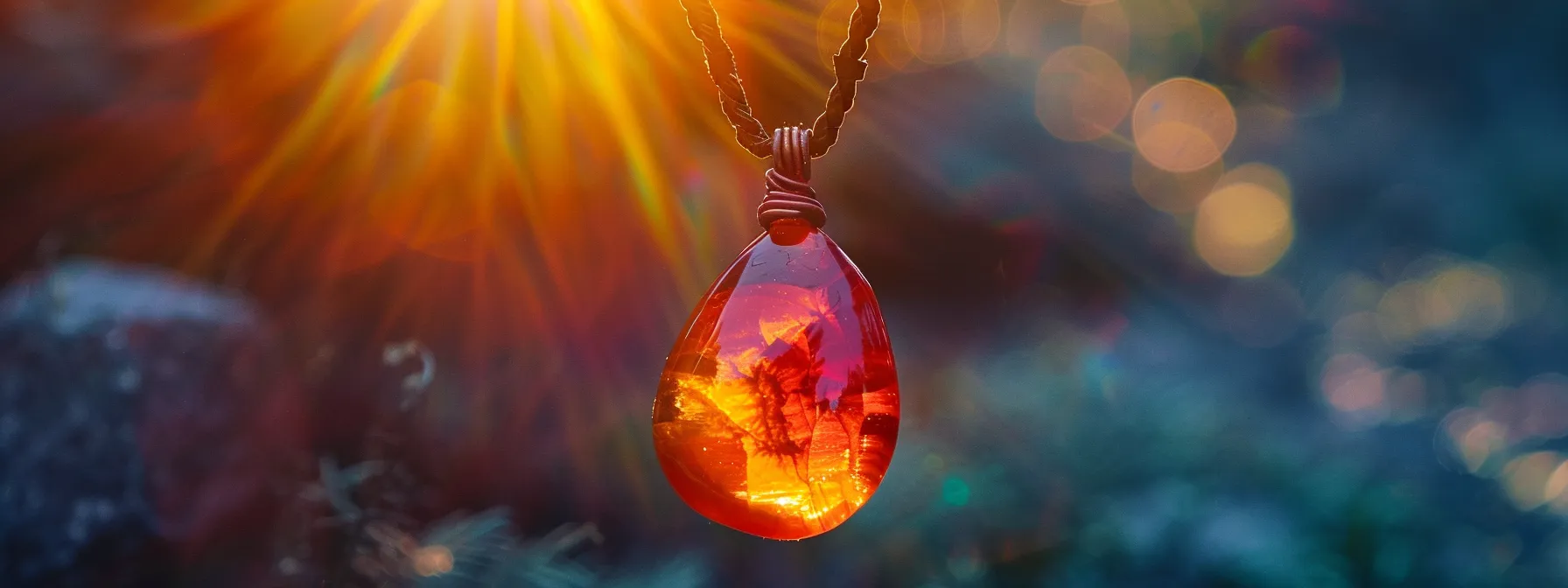 a vibrant carnelian pendant glowing with fiery energy, radiating creativity and emotional balance.