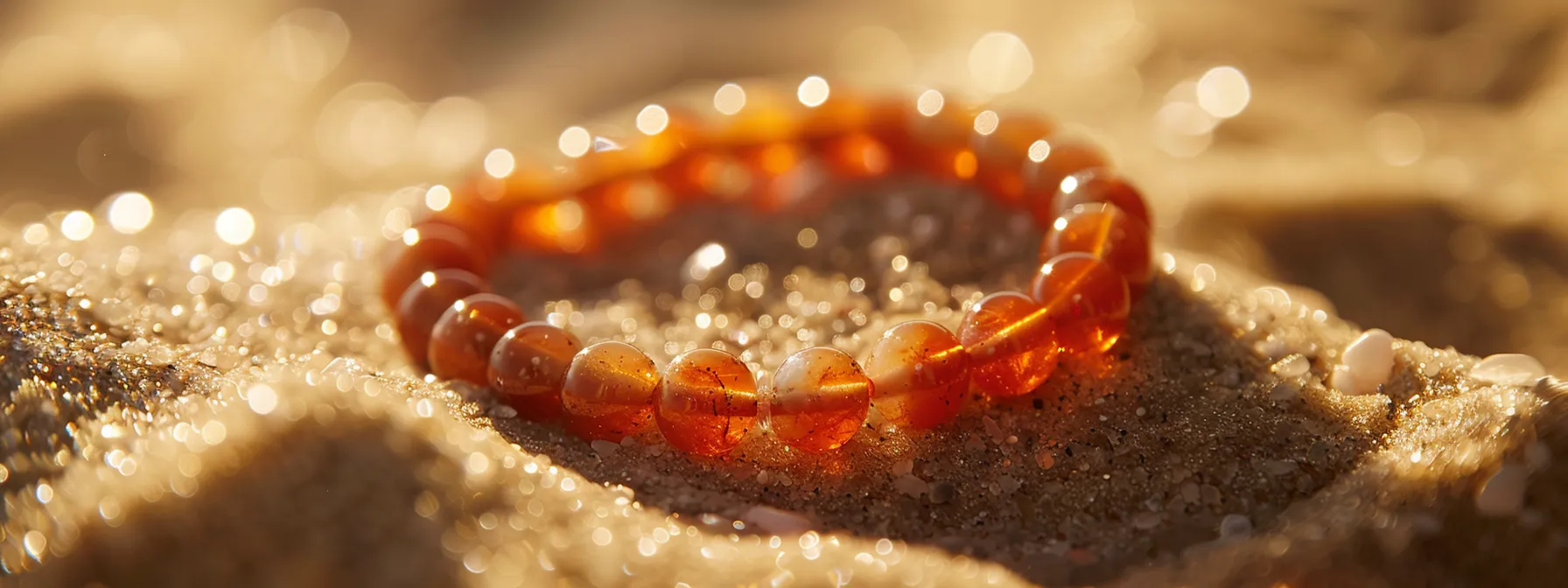 an elegant coral gemstone bracelet resting on a bed of shimmering sand, capturing the rich history and cultural significance of this precious jewelry piece.