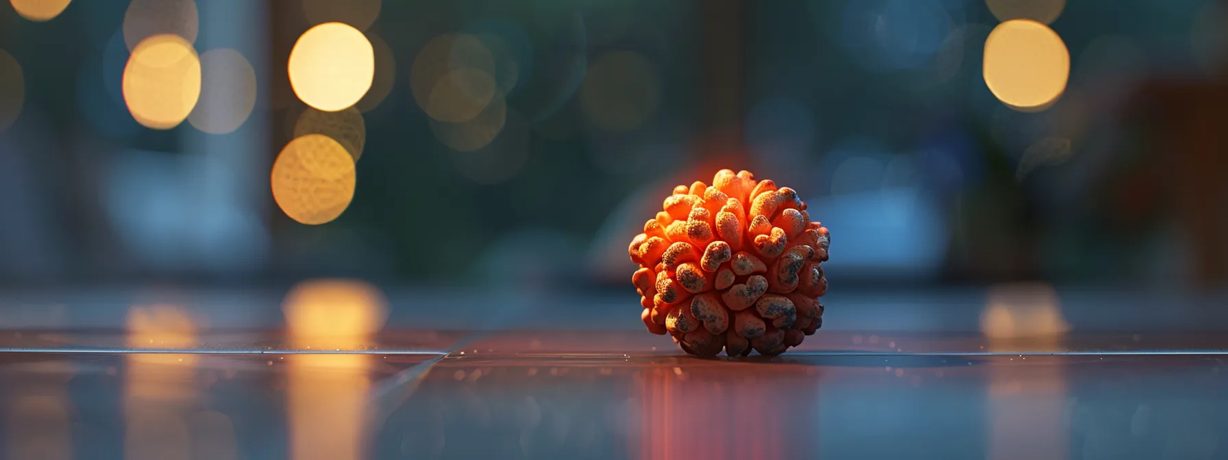 an image of a three mukhi rudraksha shining brightly, showcasing its authenticity and spiritual significance.