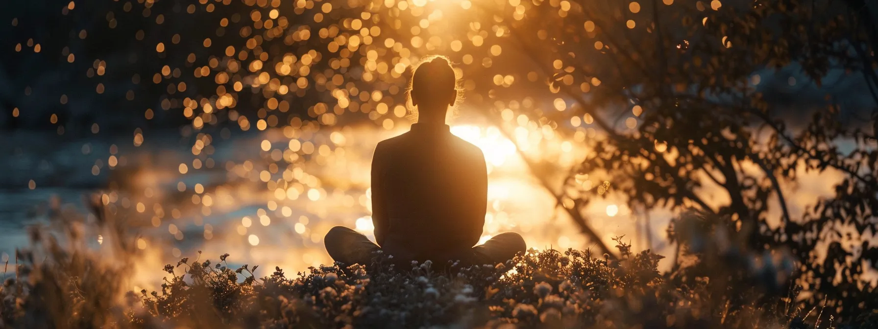 a person sitting cross-legged in deep contemplation, surrounded by a soft glow of intuitive energy, with the world seen through a shifting, ethereal lens.