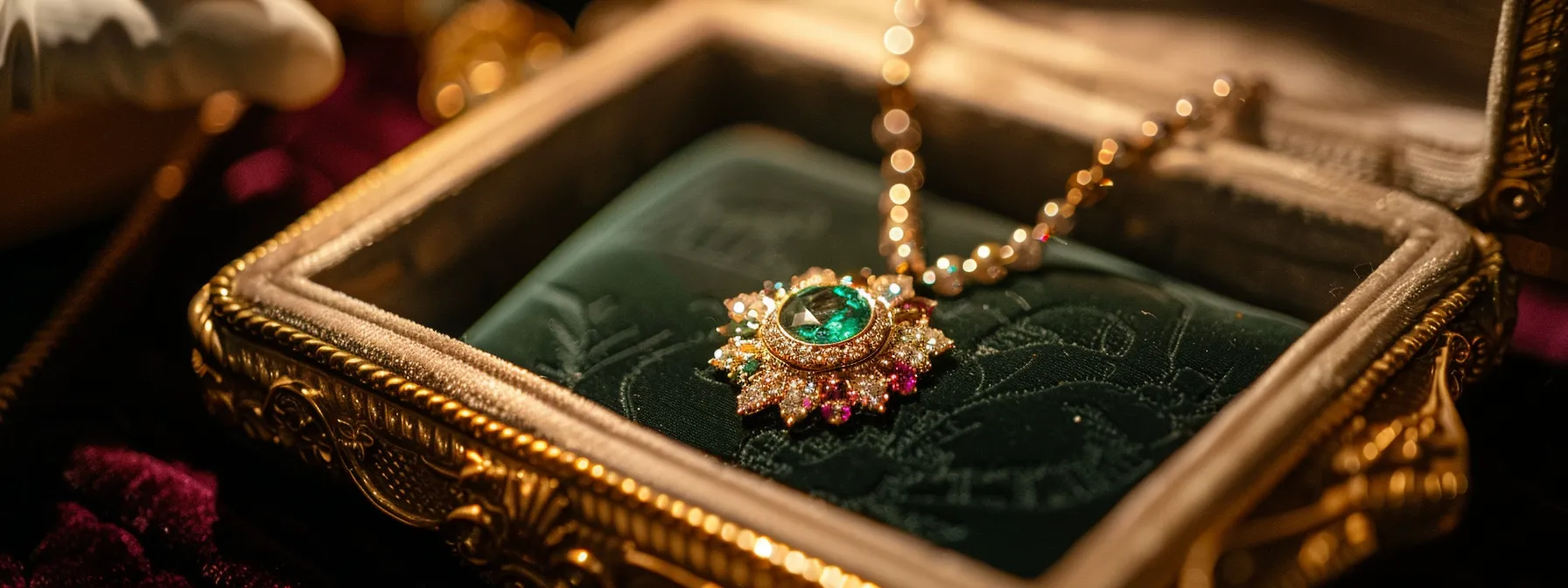 a sparkling birthstone jewelry piece being carefully cleaned and stored in a luxurious velvet-lined box, highlighting the beauty and importance of proper care.