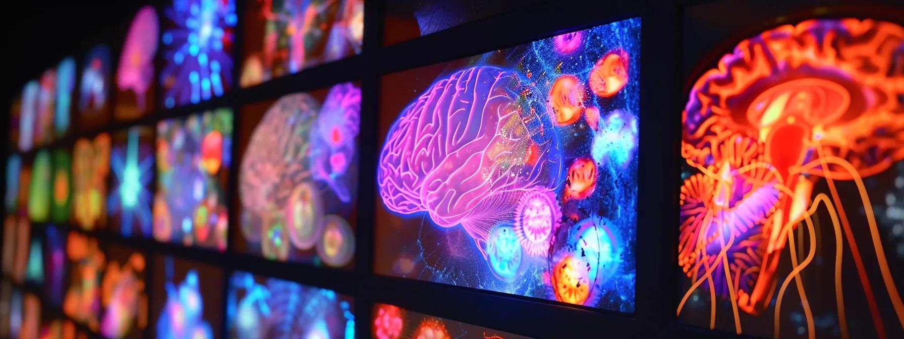 vibrant brain scans glowing with colorful mental images illustrating the science behind creative visualization.