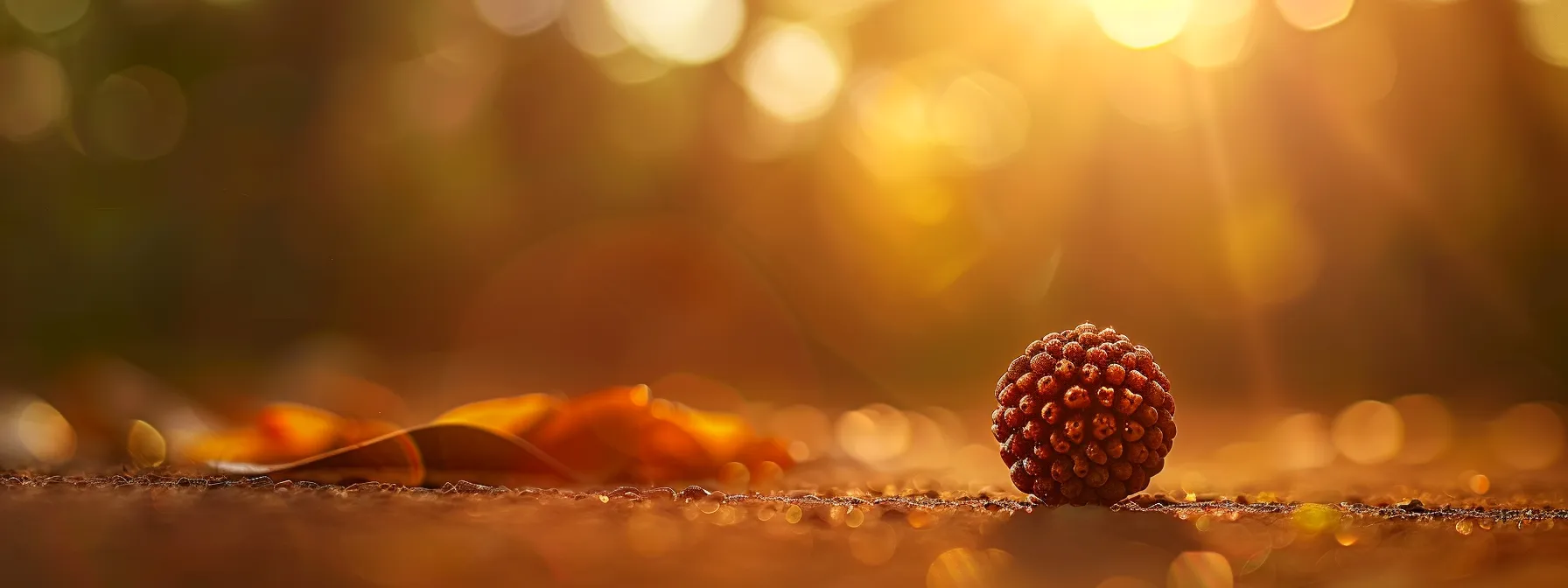 a close-up of a single rudraksha bead glowing with spiritual energy, radiating a sense of tranquility and enlightenment.