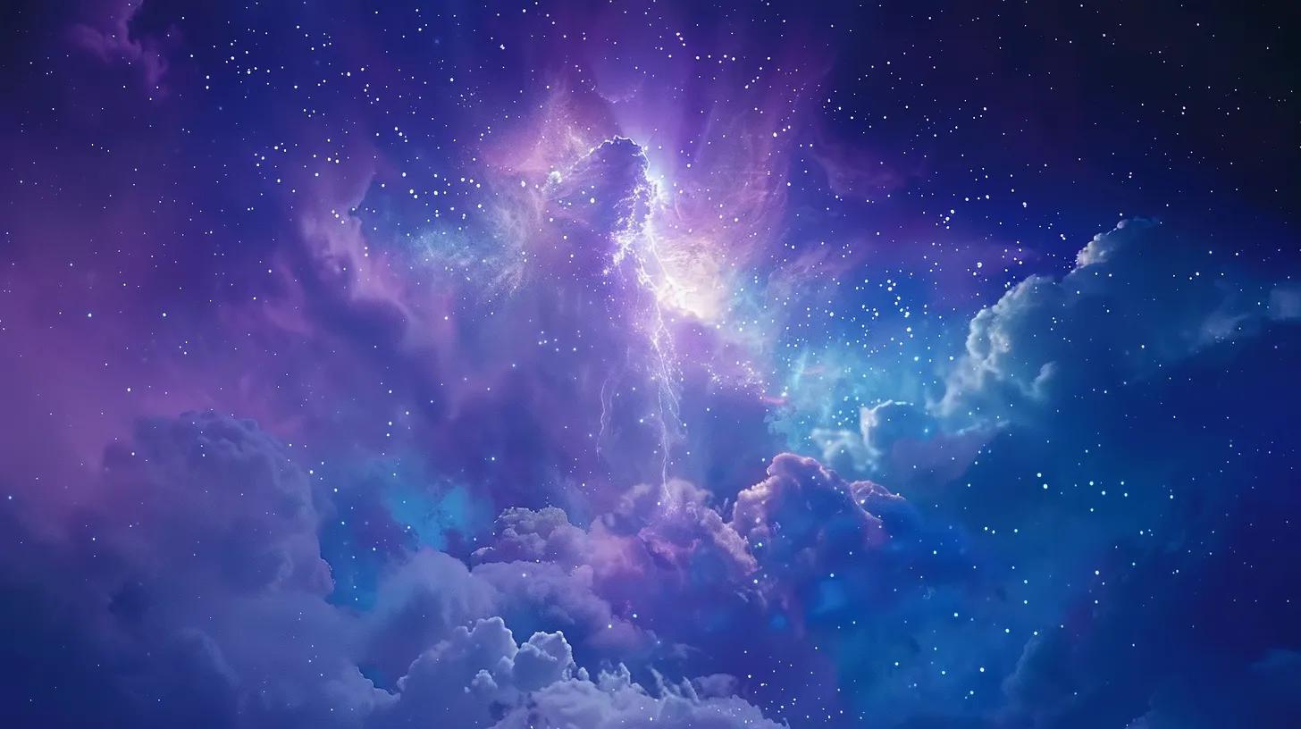 a serene dreamscape unfolds under a starry sky, where a luminous figure floats amidst vibrant, swirling clouds, symbolizing the journey of self-discovery and heightened awareness that comes with lucid dreaming.